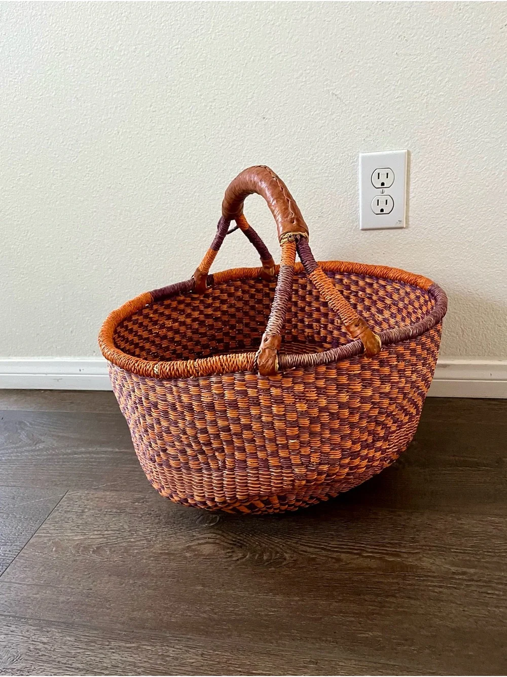 Handwoven Purple and Orange Market Basket - Home Accents
